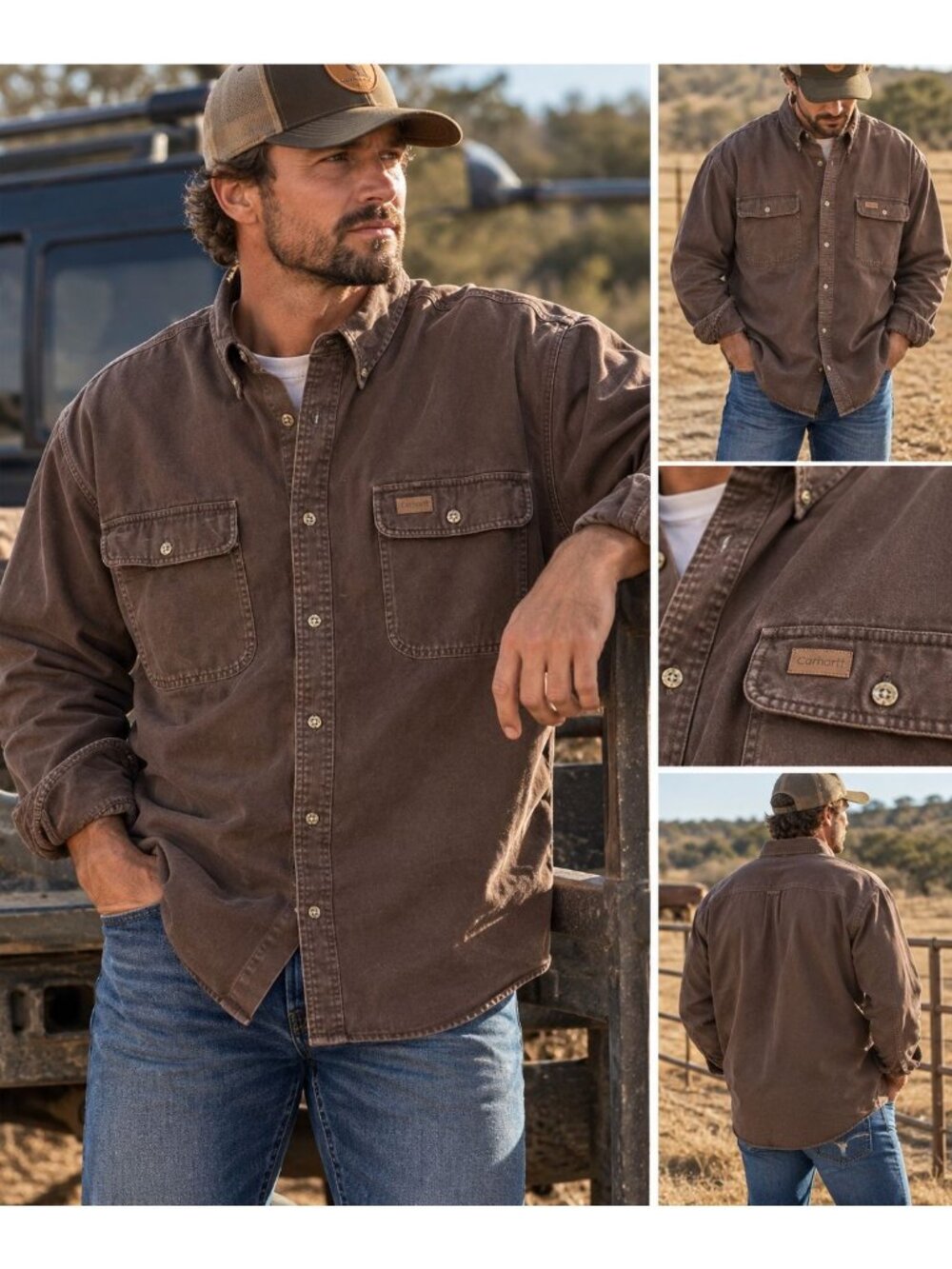 Vintage Carhartt Men's XL Faded Brown Cotton Work Shirt Button Down Utility Work